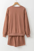 'First COFFEE' Sequin Long Sleeve Top and Shorts Set - Celes Fashion